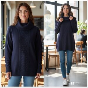 Carolyn Taylor Blue Cowl Tue Neck Argyle Soft Sweater